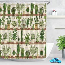 LB 72 ''забавная водонепроницаемая тропическая завеса с зелеными кактусами, занавеска для душа из полиэстера, занавеска для ванной комнаты, декор для дома 2024 - купить недорого