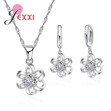 Conjunto de joyería para boda, juego de collar y pendientes de circonia cúbica, conjunto de joyería de plata de ley 925, conjunto de colgante de flor 2024 - compra barato