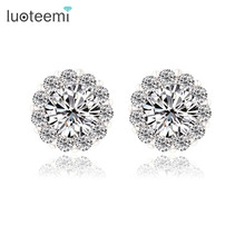 LUOTEEMI Real Main stone Round Cut 6mm 0.75ct CZ Stud Earings Wedding Jewelry for women Fashion Wear Accessories 2024 - buy cheap