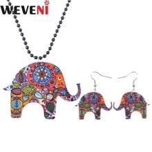 Weveni conjunto de joias de elefante de impressão acrílica, colar, brincos, bijuterias para mulheres, animais da selva, na moda 2024 - compre barato