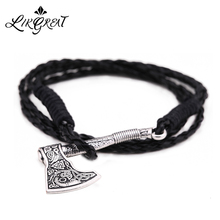 LIKGREAT Wicca Axe Pendant Leather Bracelet for Men Valknut Irish Celtics Knot Amulet Charm Bracelets Bangle Wrist Jewelry Gift 2024 - buy cheap