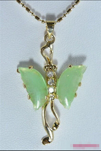 Натуральный светильник зеленого нефрита 18KGP с открытыми пальцами и кристальной бабочкой кулон & ожерелье, нержавеющая сталь, 2024 - купить недорого