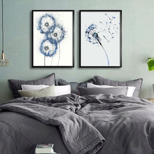 Скандинавские украшения синий Одуванчик стены искусства холст цветы постер и принт животное Картина на холсте для декора гостиной 2024 - купить недорого