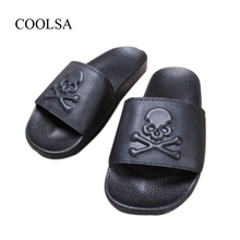 Men's Summer Rubber Soft Bottom Flat Slippers Outdoor Leisure Non-slip PVC Fur Flip-flops Black Gold skull Boy's Beach Slippers 2024 - buy cheap