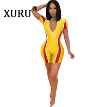 XURU summer new sexy jumpsuit V-neck tight short-sleeved stitching jumpsuit even 2024 - buy cheap