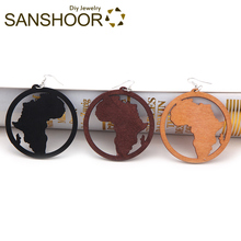 SANSHOOR Black Brown Wooden Earrings With African Motherland Map Ethnic Bohemia Jewelry As Gifts For Women Christmas Gift 6Pairs 2024 - buy cheap