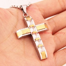 New Arrival 50*32mm Fashion 100% 316L Stainless Steel Cross Silver Gold Pendant Men's/Women's Necklace White Stone Jewelry 2024 - buy cheap