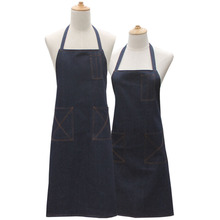 Avental de algodão em denim para mulheres, avental de cozinha azul escuro para homens e mulheres, com alça de bolsos 2024 - compre barato