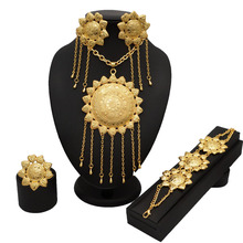 Snumara conjunto de joias geométricas, conjunto de joias em cores douradas, com colar, pulseira, brincos e anel ajustável para mulheres 2024 - compre barato