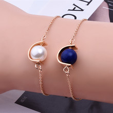 2021 New Style Vintage Women Men Blue White Beads Bracelets Bangles Simulated Pearl Personality Semi-circular Geometry Jewelry 2024 - buy cheap