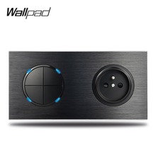 Wallpad l6 preto cetim alumínio francês parede tomada de energia elétrica com 4 gang interruptor de luz placa quadro duplo, 172*86mm 2024 - compre barato