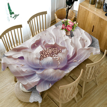 Toalha de mesa 3d com estampa de lótus personalizável, tecido lavável, retangular e redondo, grosso para casamento 2024 - compre barato
