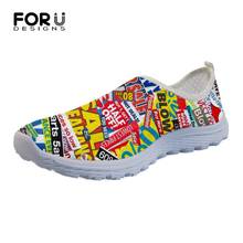 FORUDESIGNS Fashion 3D Stamp Printed Casual Sneakers Flats Shoes Women Comfortable Slip On Beach Ladies Light Mesh Zapatos Mujer 2024 - buy cheap