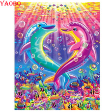 3d diy Вышивка алмазная живопись животное дельфин, полный квадратный круглый сверло Стразы картинки мозаика украшение для дома аксессуары 2024 - купить недорого