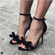 Sapatos de salto feminino com laço, sandália sensual preta personalizada para festa, verão 2019 2024 - compre barato