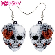 Bonsny Acrylic Halloween Rose Flower Skull Earrings Drop Dangle Big Long Fashion Punk Jewelry For Women Girls Ladies Accessories 2024 - buy cheap