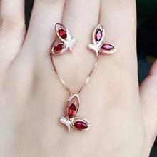 Fidelity Natural garnet s925 sterling silver earrings/necklace jewelry sets natural red gemstone fine jewelry for women party 2024 - buy cheap