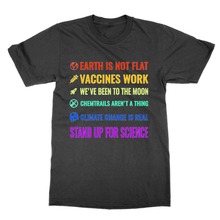 Estilo de verão nova camisa t homem terra não plana vacinas trabalho mudança climática é real levante-se para a ciência camiseta engraçado casual 2024 - compre barato