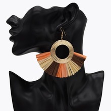 Bohemian Multicolors Tassel Drop Earrings Brincos Jewelry For Wedding Party Women Boho Lafite Round Fan Shape Earring Bijoux 2024 - buy cheap