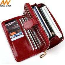Awen Shaw High Capacity Waxy Oil Leather Women Wallet Hasp Zipper Ladies Clutch Purse With Wristlet Card Holder 12 Color 2024 - buy cheap