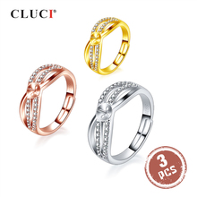 CLUCI 3pcs Silver 925 Twisted Circle Pearl Ring Mounting Jewelry Classic Sterling Silver Zircon Women Wedding Rings SR2246SB 2024 - buy cheap