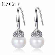 CZCITY Pure Natural Pearl Earrings 9-9.5mm Freshwater Drop Pearls Crown 925 Sterling Silver Dangle Earrings Fine Jewelry Gift 2024 - buy cheap