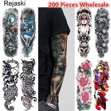 Rejaski tatuagem temporária, grande, 48x17cm, braços completos, leão, lótus, corpo, perna, arte para homens e mulheres, 200 peças 2024 - compre barato