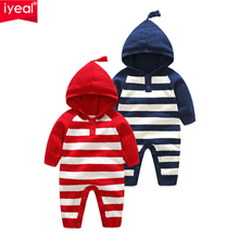 IYEAL Spring Autumn Knitted Striped Long-sleeve Hooded Baby Clothes Children Boys Girls Romper Toddler Outfit 2024 - buy cheap