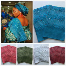 Unique Style Aso Oke With Stones Headtie Two Piece Per Pack African Sego Gele Wrapper Scarf Lenght 200CM 6 Colors Available 40 2024 - buy cheap