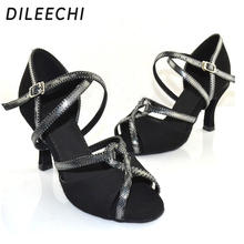 DILEECHI Black Flock adult women's Latin dance shoes spring and summer Ballroom dancing shoes comfortable Salsa Samba shoes 2024 - buy cheap