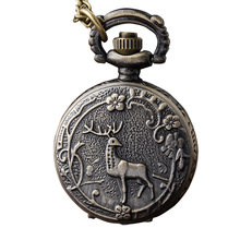 Vintage Retro Deer Quartz Pocket watch Analog Arabic Numberals Dial Pendant Bronze Necklace Chain Men Relogio De Bolso Gifts 2024 - buy cheap