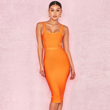 Hot Orange Cut Out Spaghetti Strap Backless Cold Shoulder Knee Length Bandage Dress 2024 - buy cheap