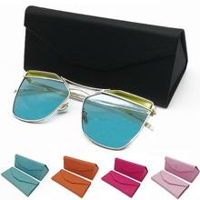Capa dura de couro triângulo dobrável, simples, para óculos, óculos de sol, lentes, recipiente, acessórios para óculos 2024 - compre barato