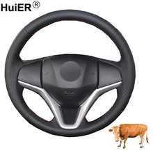 Hand Sewing Car Steering Wheel Cover Top Cow Leather For Honda Fit 2014-2019 City 2014-2019 Jazz 2014-2019 HR-V HRV 2016-2019 2024 - buy cheap