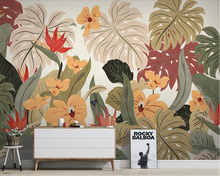 Papel de parede tropical, com folhas e banana, retrô, para decoração da sala de estar, tv, sofá 2024 - compre barato