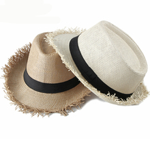 HT2380 sombrero de verano para hombres y mujeres, sombrero de sol de playa de ala ancha sólido, banda negra Casual, Sombrero de Panamá para hombres, sombreros de paja de estilo coreano para hombres 2024 - compra barato