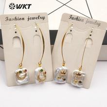 WT-E557 WKT-pendientes de perlas y circonita cúbica para mujer, aretes con abalorios, joyería 2024 - compra barato