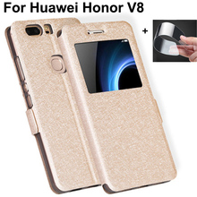 Capa para telefone celular de couro, com abertura de janela, para huawei honor v8 case, honor v8 bumper, viewhonor view 8 visor 8, capa traseira de 5.7'' 2024 - compre barato