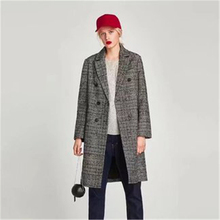 New Autumn Winter Blends Plaid woolen coat warm coats Vintage wool coat Casual women Coats OL Large Size Female overcoat J854 2024 - buy cheap