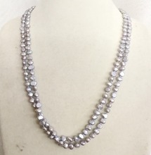 43cm 17 ''joyería de las mujeres 2 hebras collar 7mm gris perla barroca plana perla hecha a mano verdadero agua dulce cultivada regalo de perla 2024 - compra barato