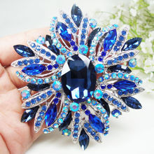 Классический ретро стиль синий кристалл горного хрусталя цветок серебряная тарелка большая брошь булавка 2024 - купить недорого