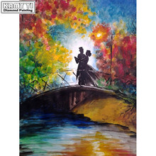 Pintura de diamante 5D DIY "pareja en el bordado de diamantes de puente", mosaico de punto de cruz, decoración de diamantes de imitación 2024 - compra barato