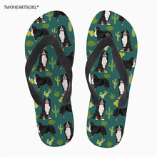 Twoheartsgirl bernese montanha cão verão chinelos apartamentos sapatos mulher casual casa chinelos sandálias de praia flip flops personalizado 2024 - compre barato