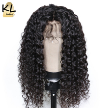 Pelucas de cabello humano con encaje frontal para mujer, pelo Remy brasileño de onda profunda, negro Natural, 180 de densidad, 13x4, encaje con pelo de bebé KL 2024 - compra barato