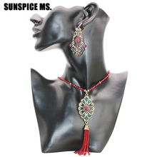 SUNSPICE MS Turkish-Conjuntos de joyas de compromiso étnicas para mujer, cuentas africanas, collar largo, pendientes de gancho colgantes rojos, bisutería femenina 2024 - compra barato