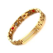 Hip Hop CZ Stone Paved Gold Color Titanium Steel Magnet Germanium Hologram Health Bracelets for Men Women Fashion Jewelry Gift 2024 - buy cheap