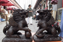 xd 001595 China Royal Bronze Copoer Fengshui Wealth Evil Kylin Kilin Fu Foo Dog Lion Pair 2024 - buy cheap