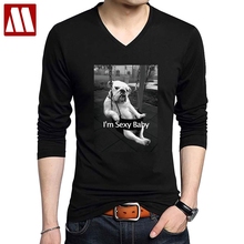 New Arrival Men's Letter Printed T shirt Elastic Cotton Long Sleeve Casual T-Shirts Black Tees V-Neck t-shirt Slim fit Tops Tees 2024 - buy cheap