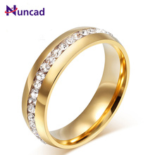 Anillos de acero de titanio para hombre y Mujer, bandas de boda de Color dorado, anillo de circonia cúbica de aniversario, regalo para Mujer 2019 2024 - compra barato