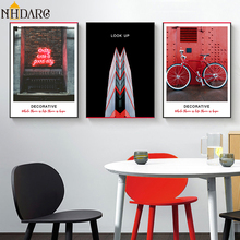 Cuadro en lienzo con impresión de paisaje de bicicletas, póster de imágenes de pared para sala de estar, decoración de pared del hogar, color negro y rojo 2024 - compra barato